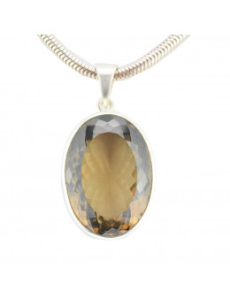Pendentif argent ovale Quartz Fumé facetté
