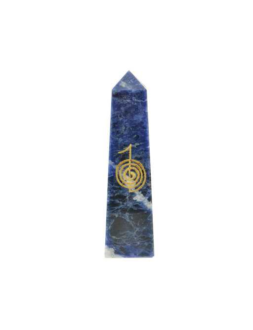 Obélisque Sodalite avec sigles dorés