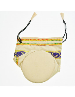 Pochette en tissu brodé, fond plat et double cordon