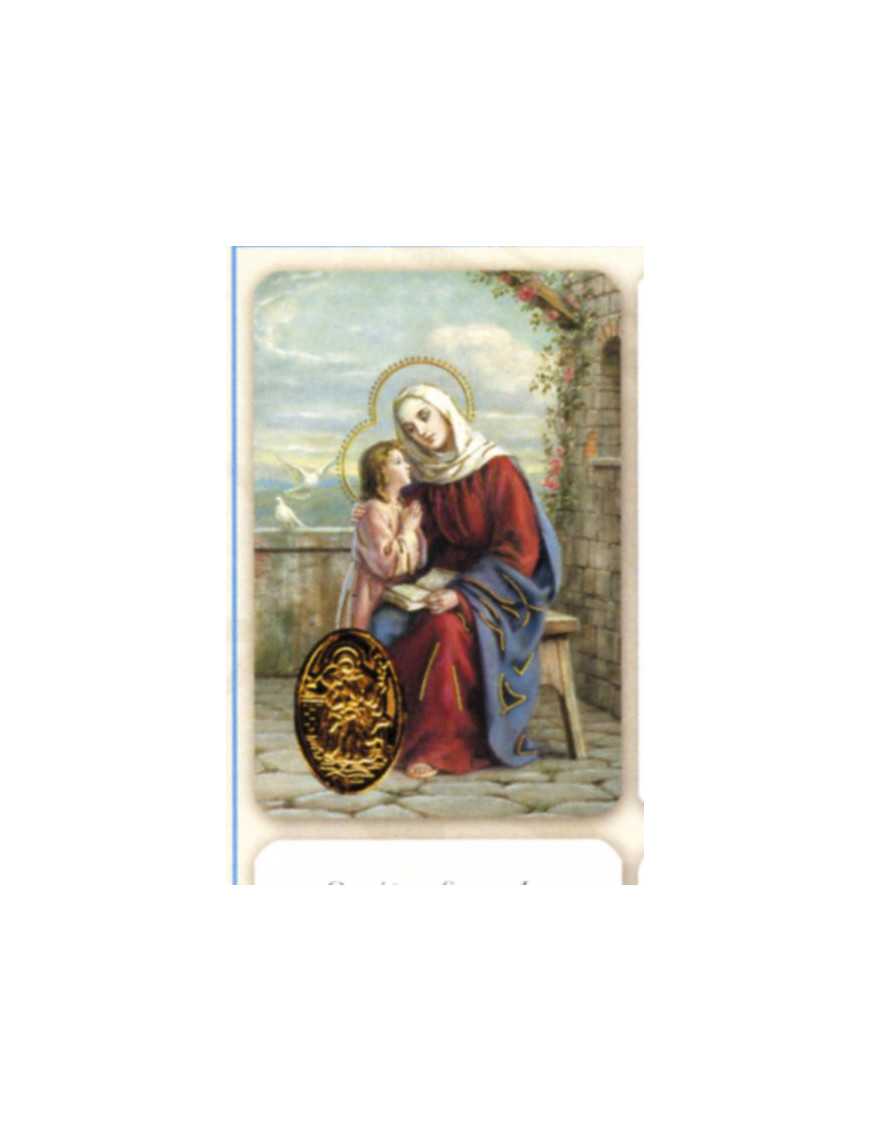 Carte plastifiée prière avec poinçons style médaille Sainte Anne Carte plastifiée prière avec poinçons style médaille Sainte Anne