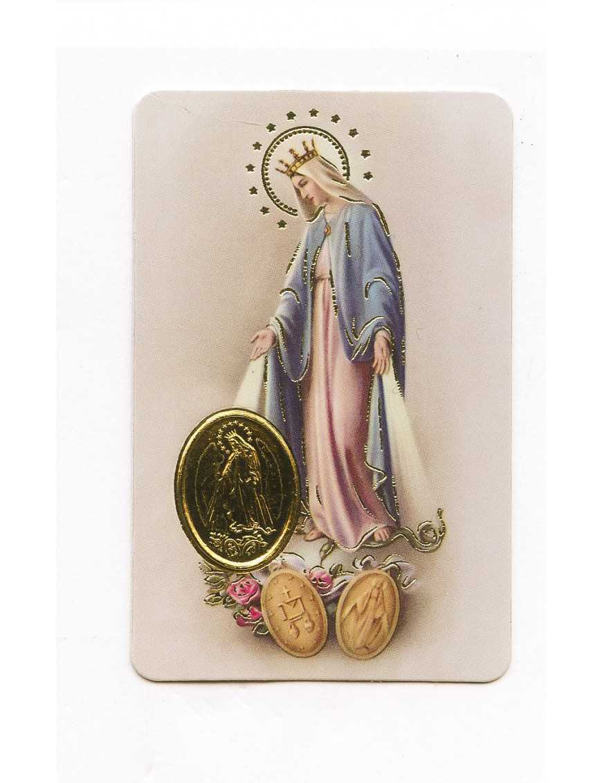 Carte plastifiée prière avec poinçons style médaille Sainte Vierge Miraculeuse Carte plastifiée prière avec poinçons style médaille Sainte Vierge Miraculeuse