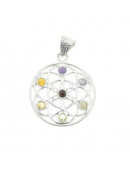 Pendentif argent mandala et pierres - 2,5 cm