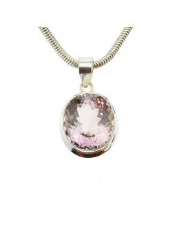 Pendentif ovale améthyste facettée - argent
