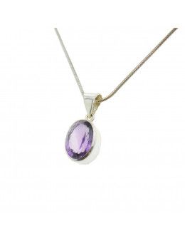 Pendentif ovale améthyste facettée - argent