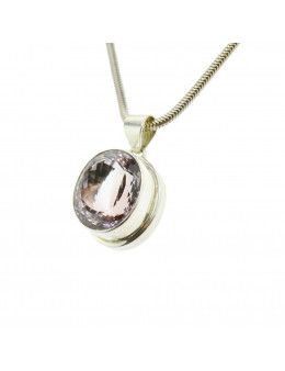 Pendentif ovale améthyste facettée - argent
