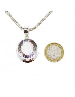 Pendentif ovale améthyste facettée - argent