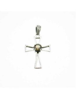 Pendentif croix argent 925 et pierres serties - Quartz fumé