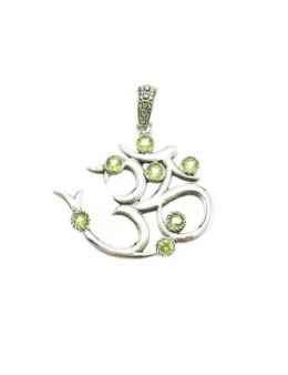 Pendentif Om argent 925 et pierres serties - Péridot