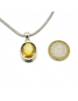 Pendentif ovale Citrine facettée - argent