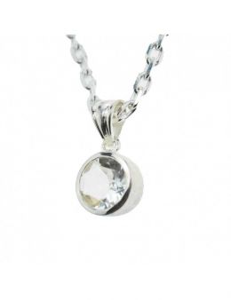 Pendentifrond en argent brossé et pierres facettées - Cristal de Roche