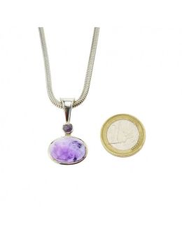 Pendentif argent 925 et 2 pierres facettées - Améthyste
