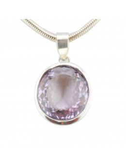 Pendentif ovale améthyste facettée - argent