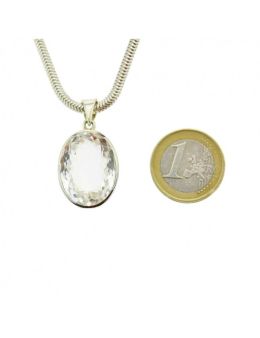 Pendentif ovale cristal de roche facetté - argent