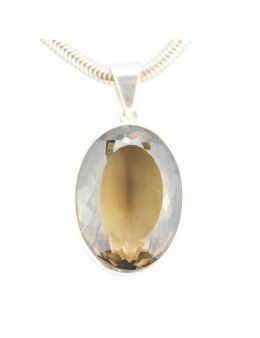 Pendentif ovale Quartz Fumé facetté - argent