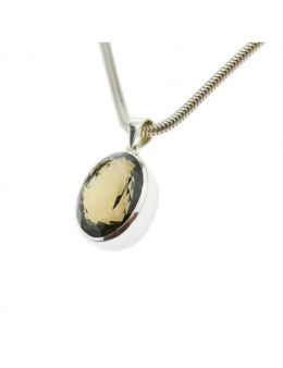 Pendentif ovale Quartz Fumé facetté - argent