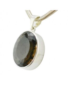 Pendentif ovale Quartz Fumé facetté - argent