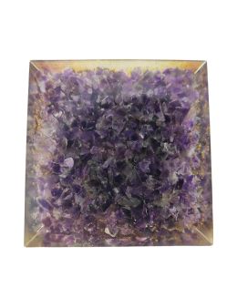 Pyramide Orgonite en Améthyste avec symbole metatron - L. 8 cm