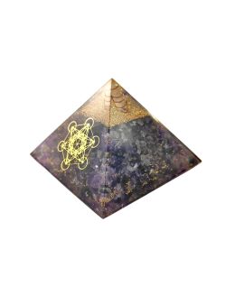 Pyramide Orgonite en Améthyste avec symbole metatron - L. 8 cm