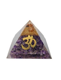 Pyramide Orgonite en Améthyste avec symbole OM - L. 10 cm