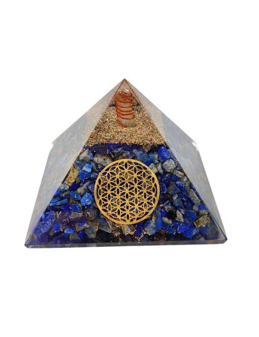 Pyramide Orgonite en Lapis-lazuli avec fleur de vie - L. 6 cm