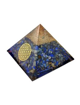 Pyramide Orgonite en Lapis-lazuli avec fleur de vie - L. 6 cm