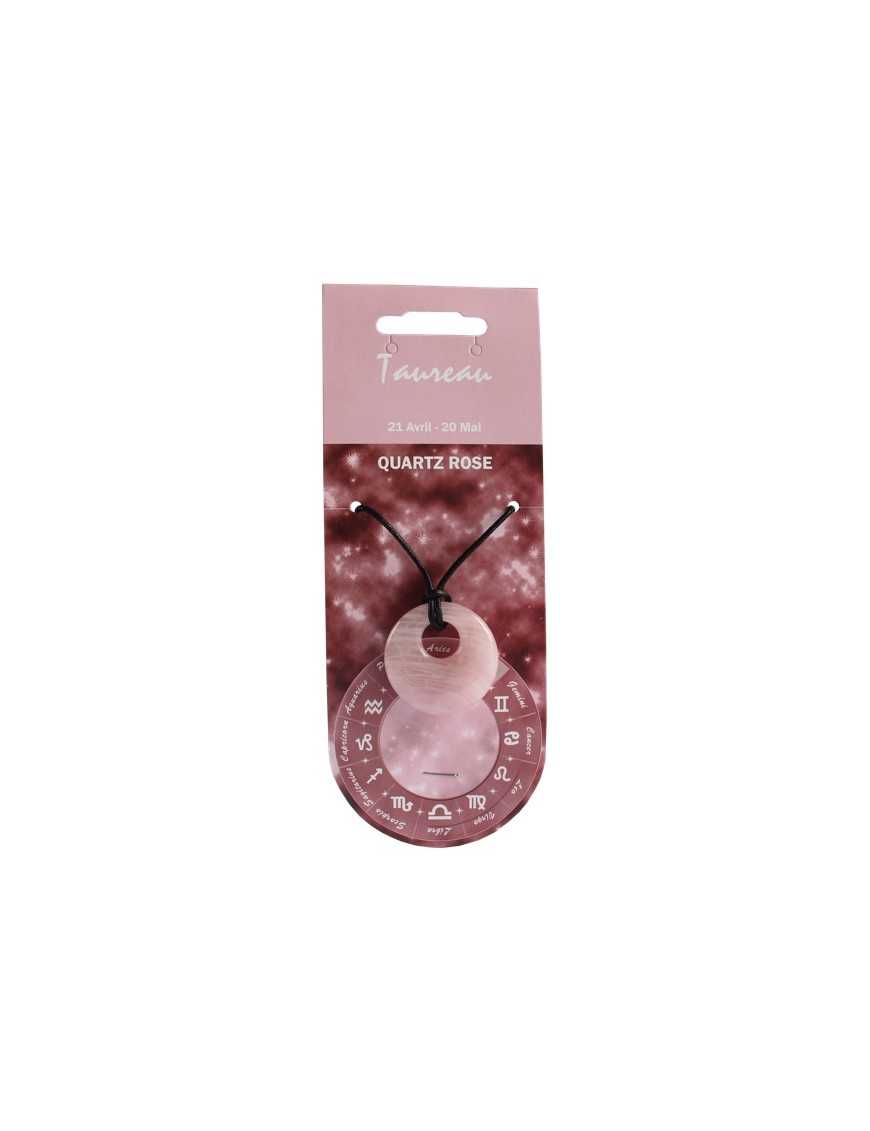 Pendentif pierre ronde percée - Taureau - Quartz rose Pendentif pierre ronde percée - Taureau - Quartz rose