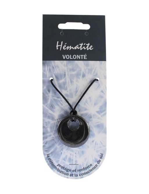 Pendentif pierre ronde percée - Hématite Pendentif pierre ronde percée - Hématite