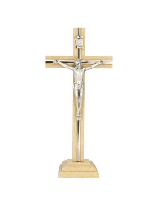 Croix sur socle avec Christ métal 32cm clair Croix sur socle avec Christ métal 32cm clair