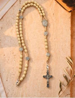 Chapelet de saint Benoît, corde et bois clair