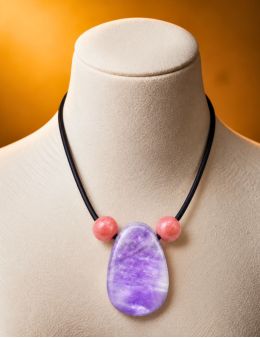 Collier corde et pierres, composition unique Améthyste et Rhodonite