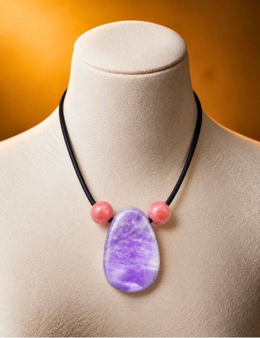 Collier corde et pierres, composition unique Améthyste et Rhodonite