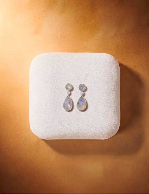 Boucles d'oreilles argent goutte Pierre de Lune sertie