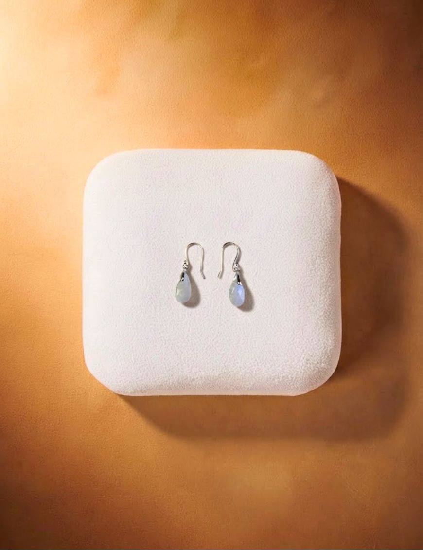 Boucles d'oreilles argent goutte Pierre de Lune facettée