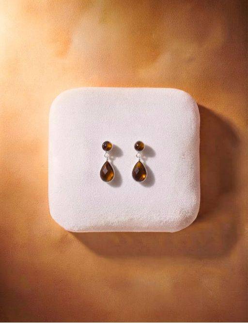 Boucles d'oreilles argent goutte Oeil de Tigre serti