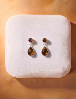 Boucles d'oreilles argent goutte Oeil de Tigre serti