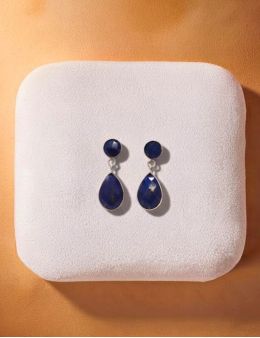 Boucles d'oreilles argent goutte Lapis Lazuli serti