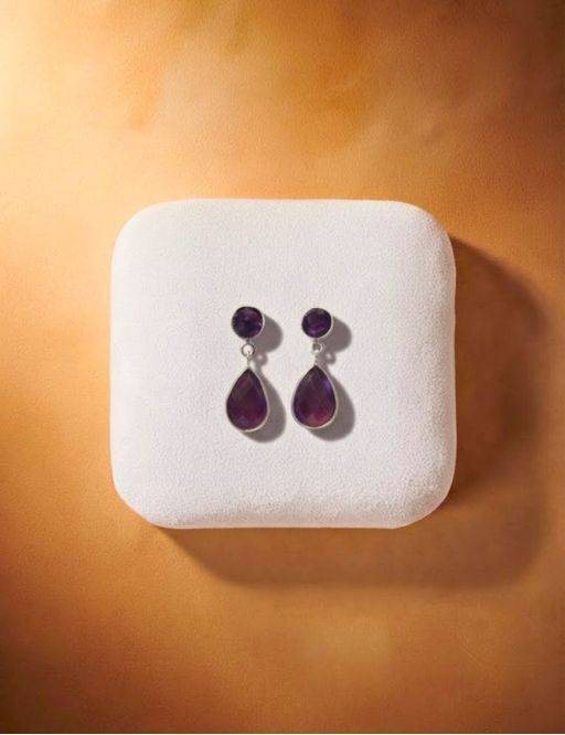 Boucles d'oreilles argent goutte Améthyste sertie