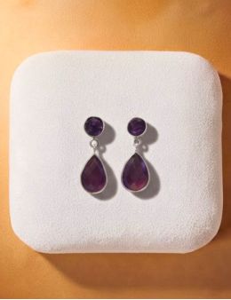 Boucles d'oreilles argent goutte Améthyste sertie