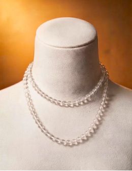 Collier perles rondes cristal de roche avec cordon et fermoir - 106 cm