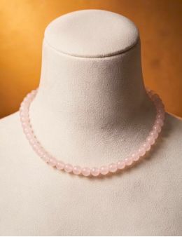 Collier perles rondes - Quartz Rose- 40 cm - perles 8 mm