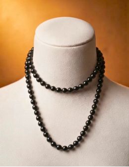 Collier perles rondes - Obsidienne noire - 80 cm - cordon et fermoir