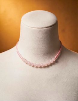 Collier macramé avec perles facettées Quartz Rose