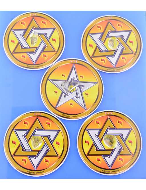 Quadrilatères de protection - 4 hexagrammes/1 pentagramme/5 cristaux de roche Quadrilatères de protection - 4 hexagrammes/1 pentagramme/5 cristaux de roche