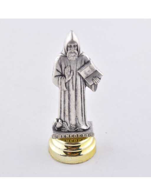 Statue métal Saint Benoit - Socle Adhésif - 7 cm Statue métal Saint Benoit - Socle Adhésif - 7 cm
