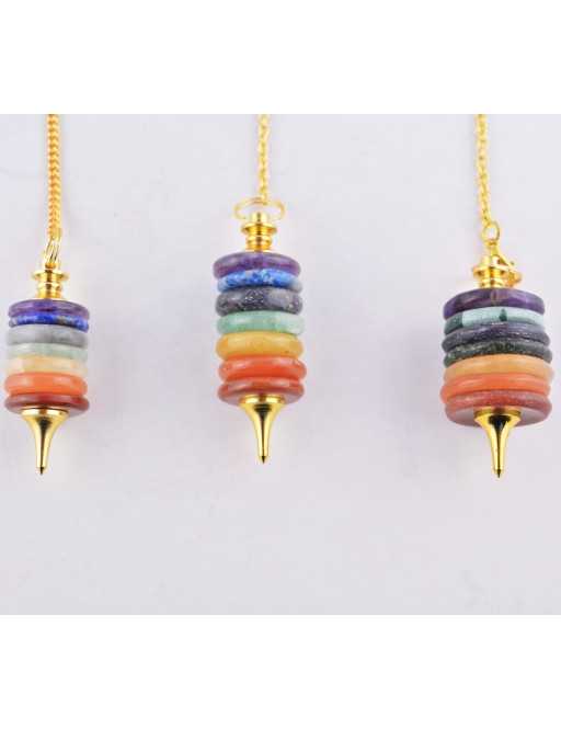 Pendule donuts 7 chakras avec chaîne dorée Pendule donuts 7 chakras avec chaîne dorée