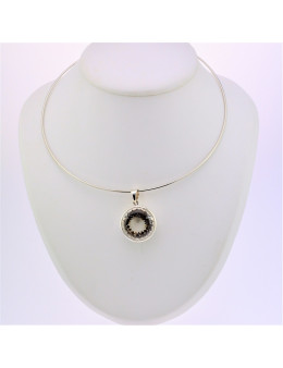 Pendentif argent rond cristal de roche facetté