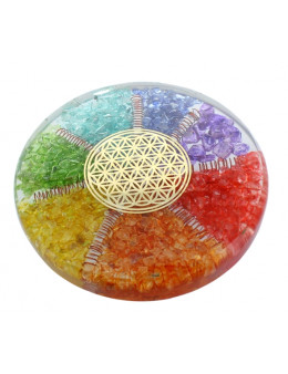 Sous verre Orgonite 7 Chakras et fleur de vie