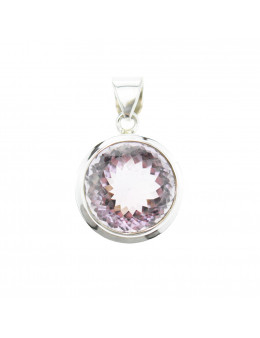 Pendentif argent rond améthyste facettée